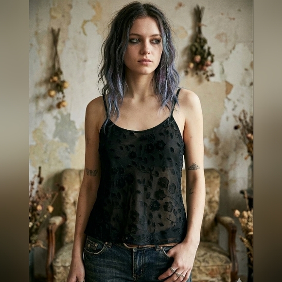 Cinema Etoile Tops - Cinema Etoile Womens Sheer Floral Burnout Camisole Small Vtg 90s Fairy Grunge